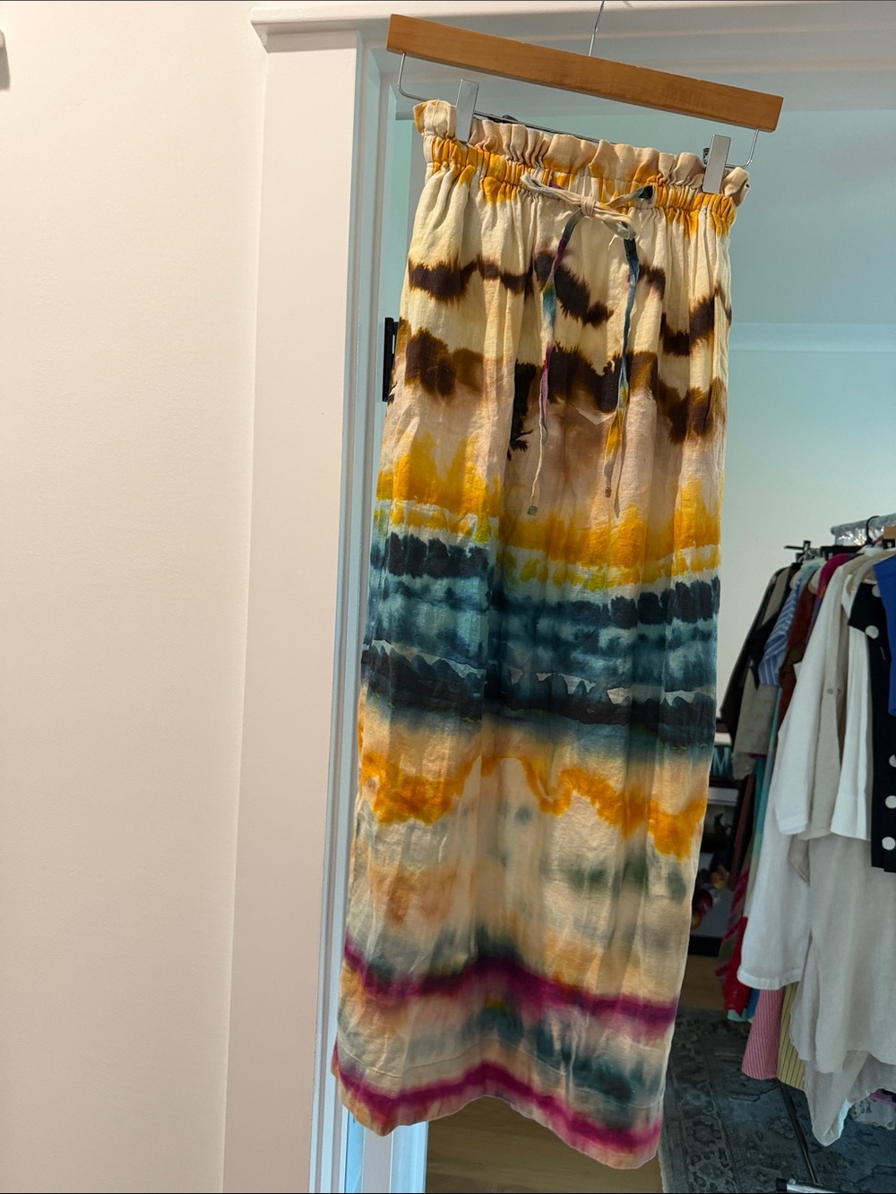 Banana Republic Tie-Dye Drawstring linen Maxi Skirt (bw)